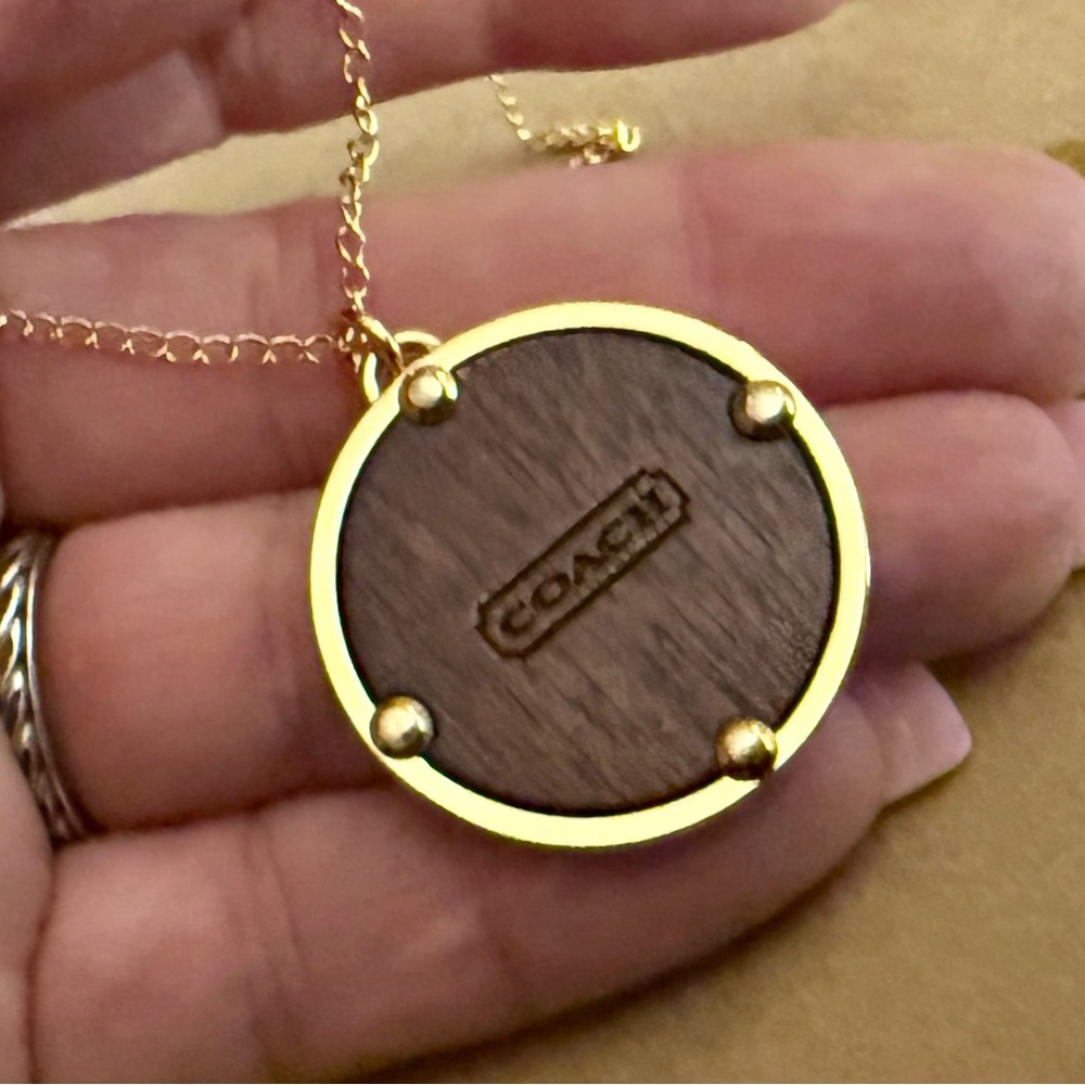 Coach Large Signature C Wood Inlay Pendant 18k/.925 Necklace - Picture 8 of 9